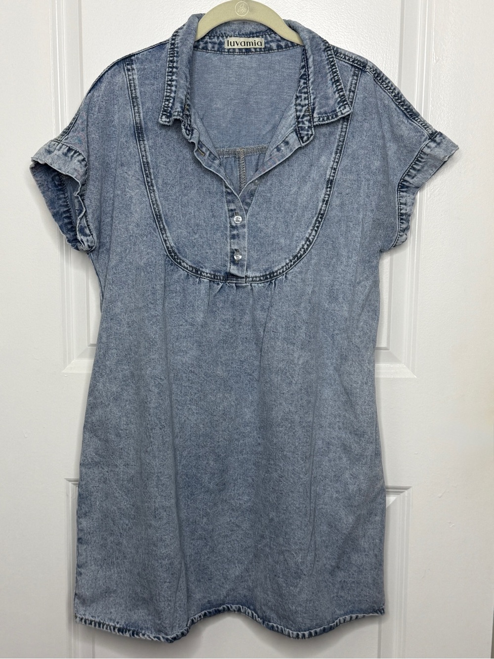 Luvamia Sz S Acid Washed Blue Denim Tunic Shirt Dress | GUC - Picture 5 of 6